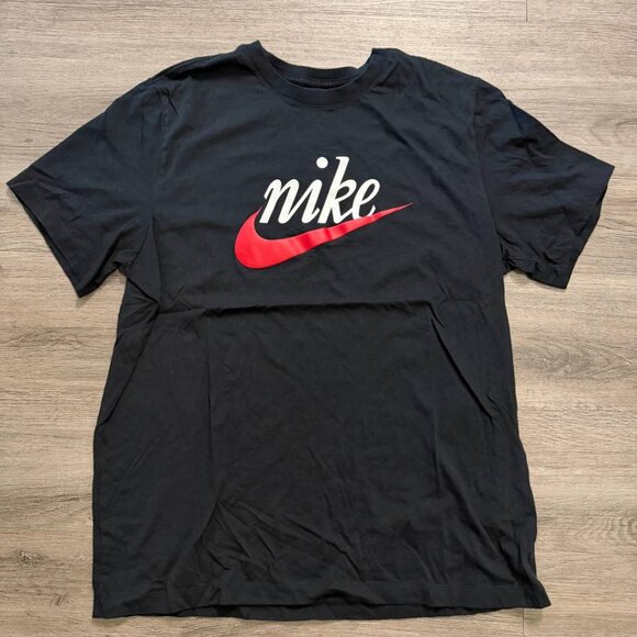 Nike Red Swoosh Logo Graphic Black T-Shirt Men’s Size XL - Picture 1 of 8